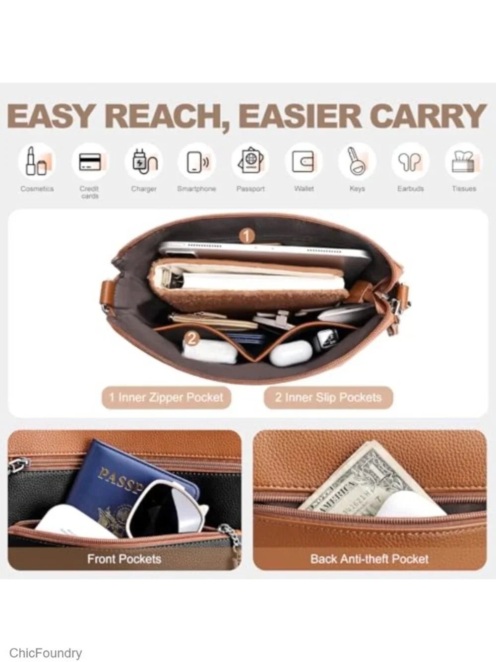 Anti Theft Crossbody Purse RFID Blocking Vegan Leather Shoulder Bag Travel